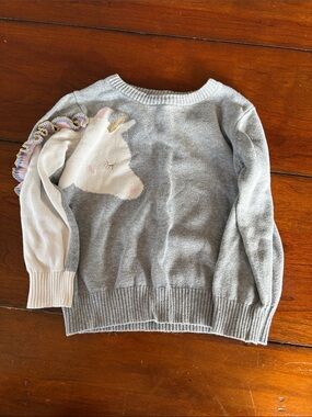 Andy & Evan Gray and White Unicorn Sleeve Sweater with Pastel Ruffle